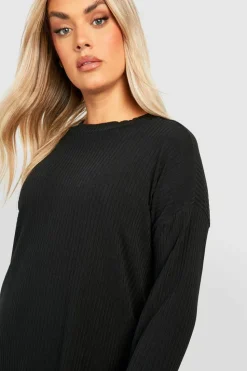 Long Sleeve Tops*boohoo Plus Soft Rib Long Sleeve Tunic Top black