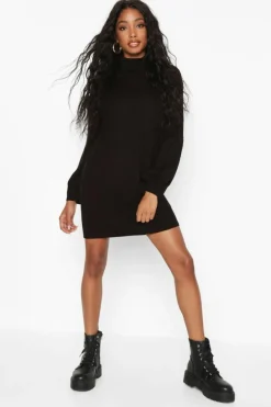 Jumper Dresses|Jumper Dresses*boohoo Roll Neck Blouson Sleeve Jumper Dress black