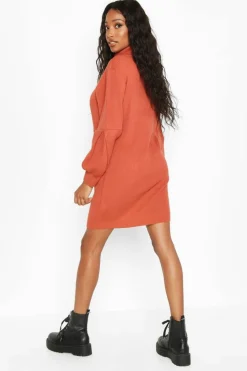 Jumper Dresses|Jumper Dresses*boohoo Roll Neck Blouson Sleeve Jumper Dress black