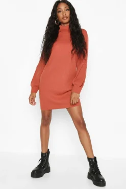 Jumper Dresses|Jumper Dresses*boohoo Roll Neck Blouson Sleeve Jumper Dress black