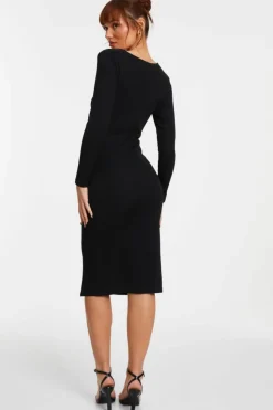 Midi Dresses*Quiz Ruched Asymetric Midi Dress Black