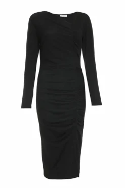 Midi Dresses*Quiz Ruched Asymetric Midi Dress Black