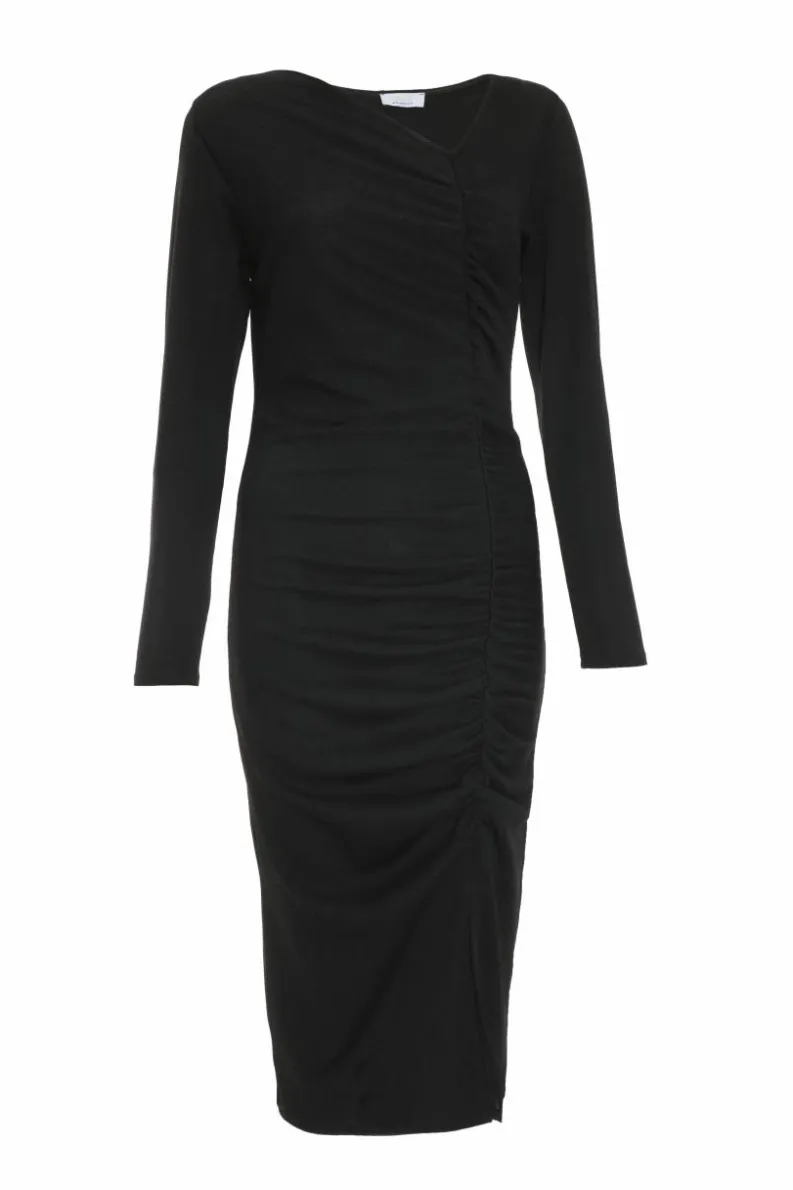 Midi Dresses*Quiz Ruched Asymetric Midi Dress Black