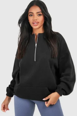 Sweatshirts|Hoodies & Sweatshirts*boohoo Seam Detail Half Zip Oversized Sweatshirt black