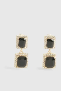 Earrings*boohoo Black Stone Embellished Drop Earrings gold