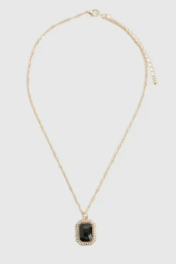 Necklaces*boohoo Black Stone Embellished Pendant Necklace gold