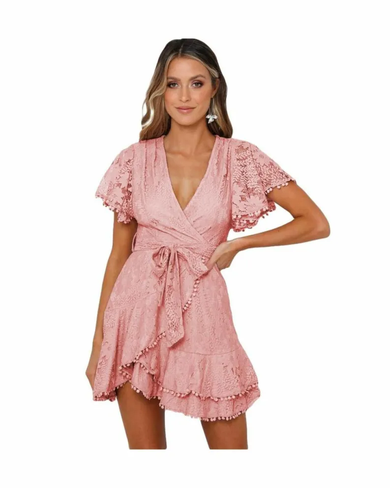 Shirt Dresses|T-Shirt Dresses*Azura Exchange Black Stripe Contrast Ruffled Sleeve T-shirt Dress Pink