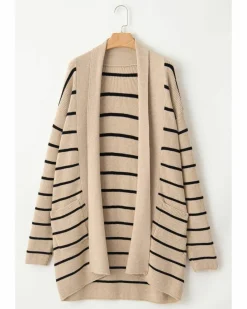 Cardigans*Azura Exchange Black Stripe Shawl Neckline Open Cardigan with Pockets Multi
