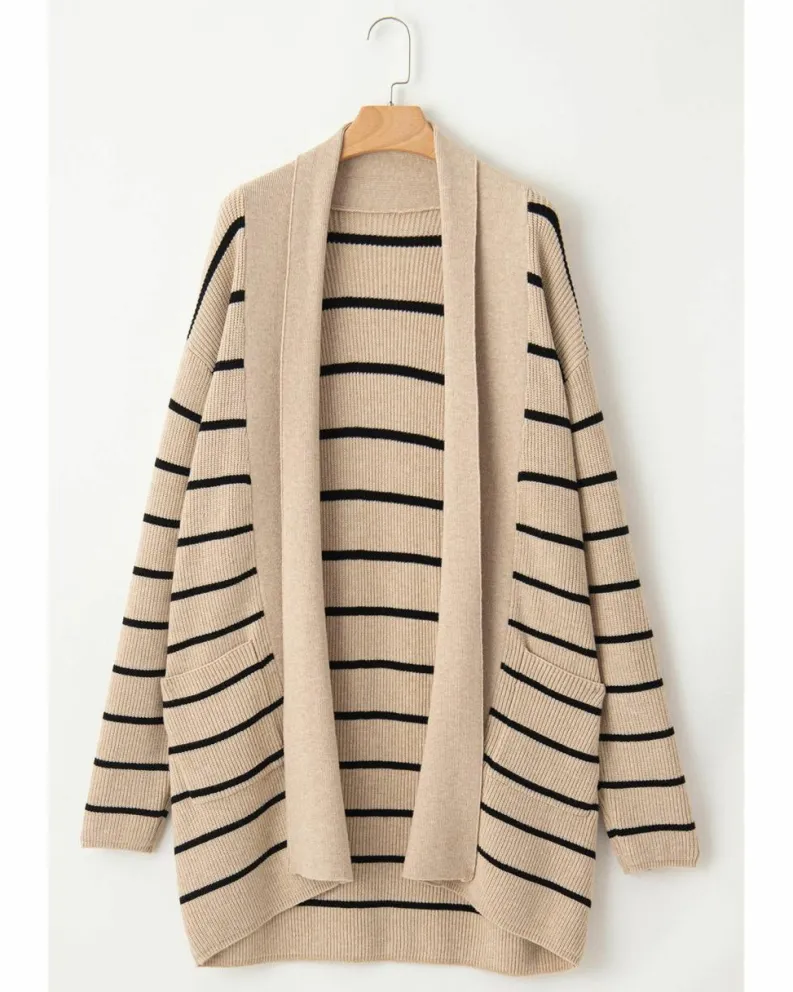 Cardigans*Azura Exchange Black Stripe Shawl Neckline Open Cardigan with Pockets Multi