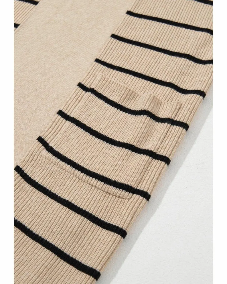 Cardigans*Azura Exchange Black Stripe Shawl Neckline Open Cardigan with Pockets Multi