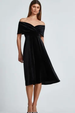 Midi Dresses*Quiz Velvet Bardot Midi Dress Black