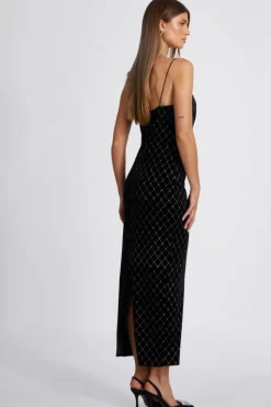 Midi Dresses*Quiz Velvet Diamante Midi Dress Black