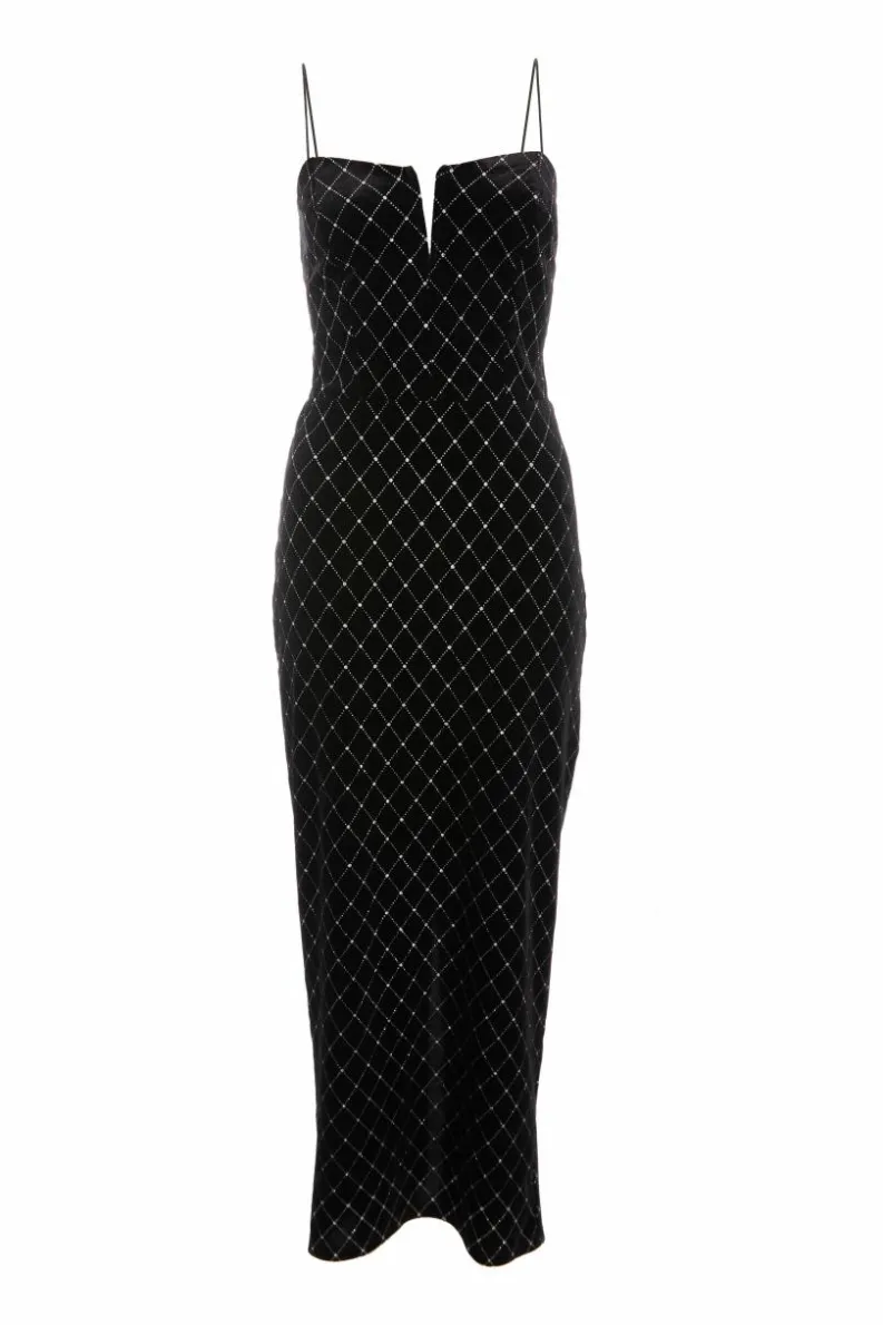 Midi Dresses*Quiz Velvet Diamante Midi Dress Black