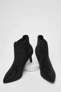 Ankle Boots*Quiz Wide Fit Diamante Ankle Boots Black