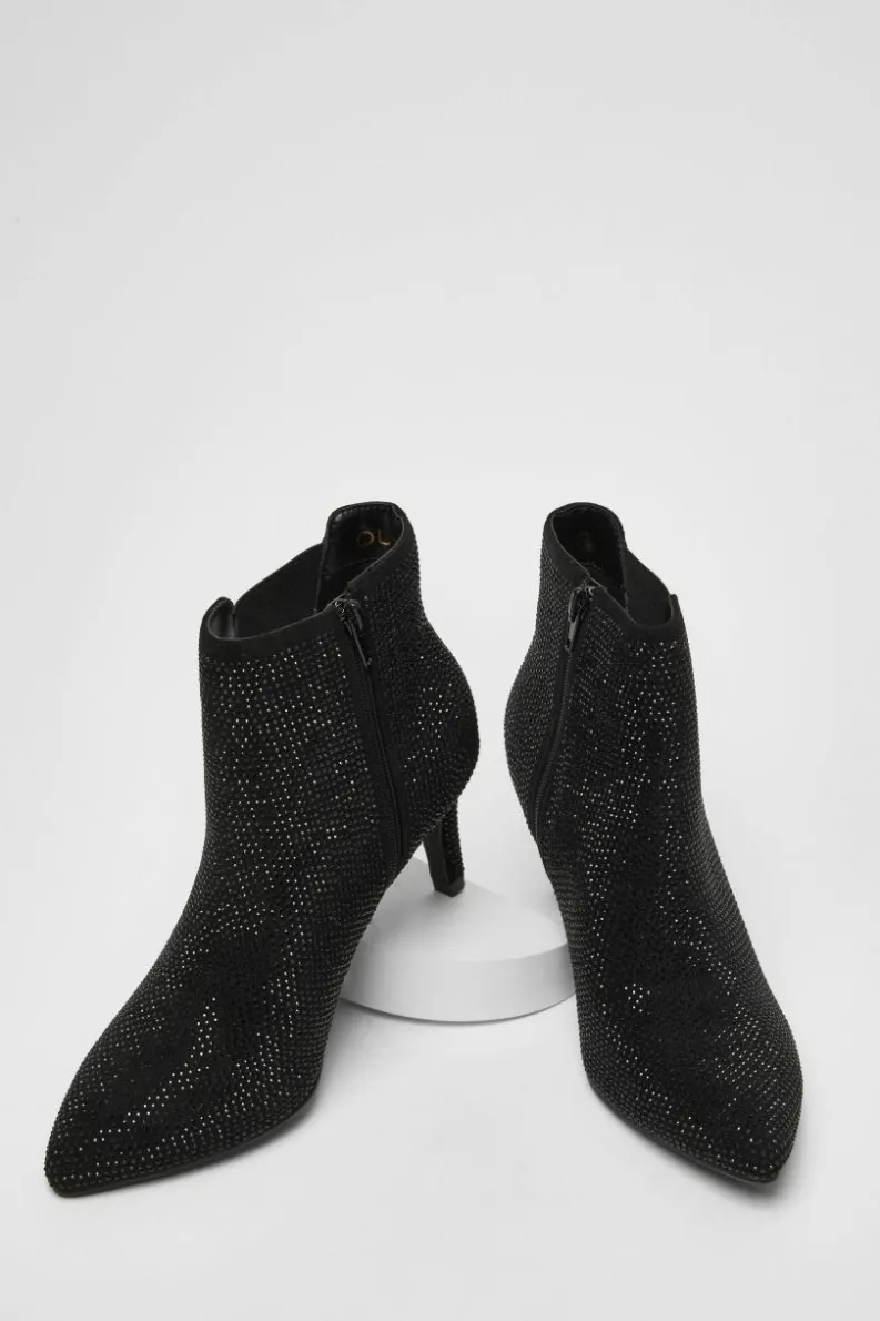 Ankle Boots*Quiz Wide Fit Diamante Ankle Boots Black