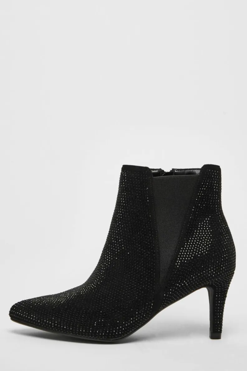 Ankle Boots*Quiz Wide Fit Diamante Ankle Boots Black