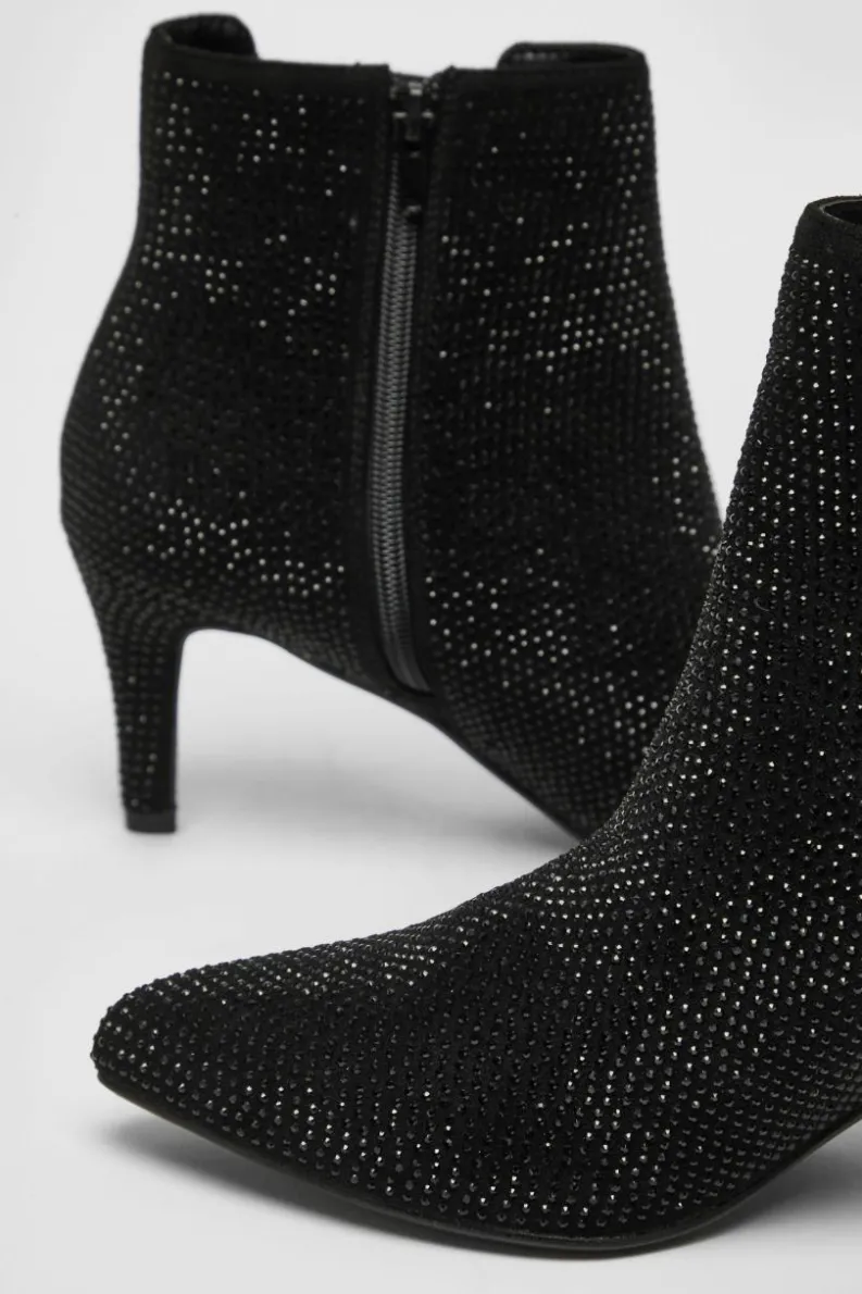 Ankle Boots*Quiz Wide Fit Diamante Ankle Boots Black