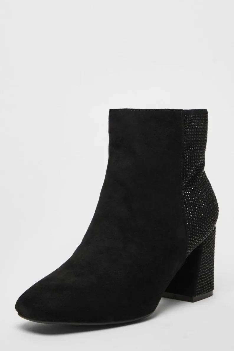Ankle Boots*Quiz Wide Fit Diamante Ankle Boots Black