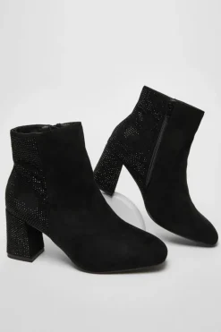 Ankle Boots*Quiz Wide Fit Diamante Ankle Boots Black