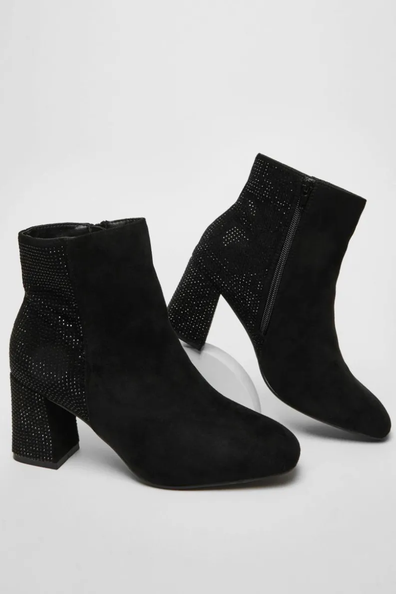 Ankle Boots*Quiz Wide Fit Diamante Ankle Boots Black