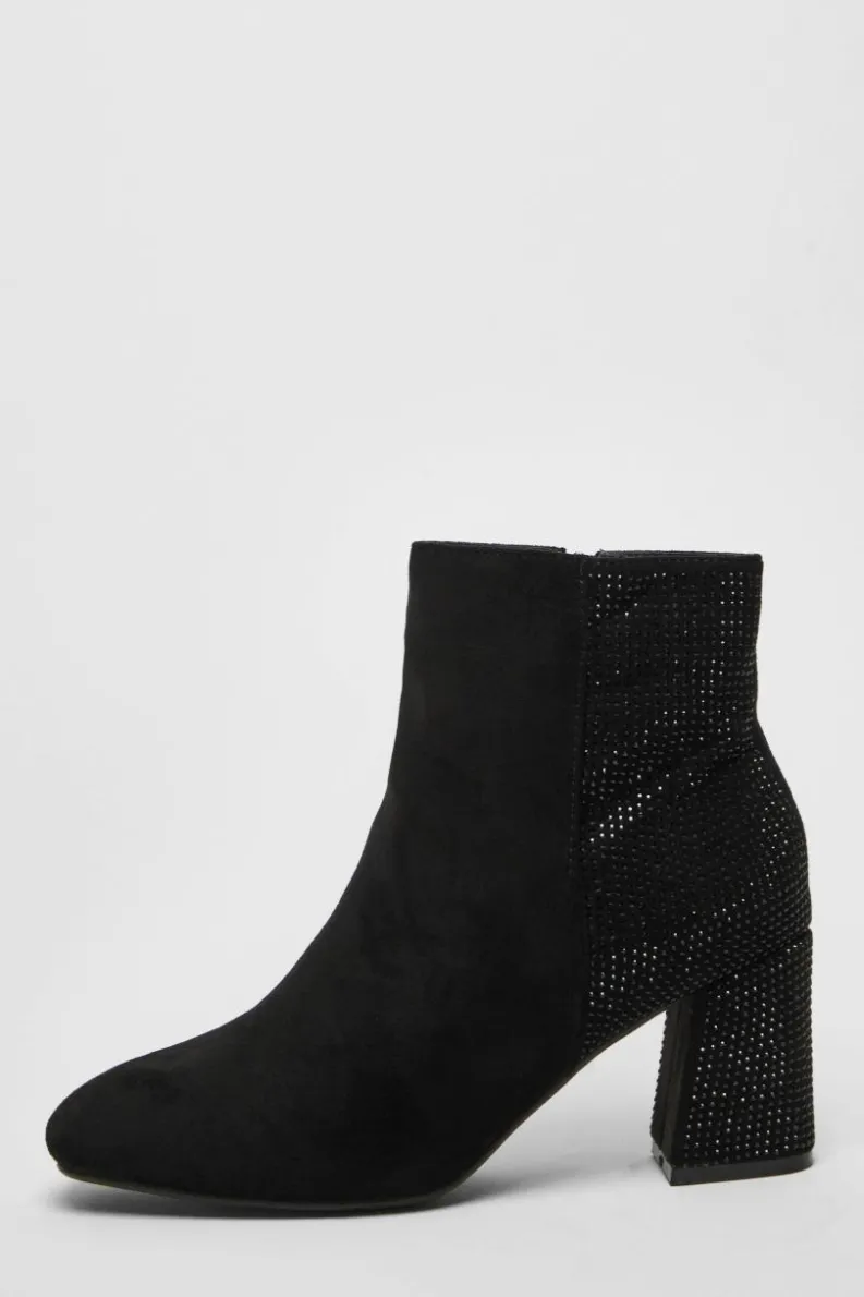 Ankle Boots*Quiz Wide Fit Diamante Ankle Boots Black