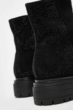 Ankle Boots*Quiz Wide Fit Diamante Faux Suede Ankle Boots Black