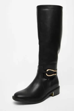 All Boots|Boots*Quiz Wide Fit Faux Leather Knee High Flat Boots Black