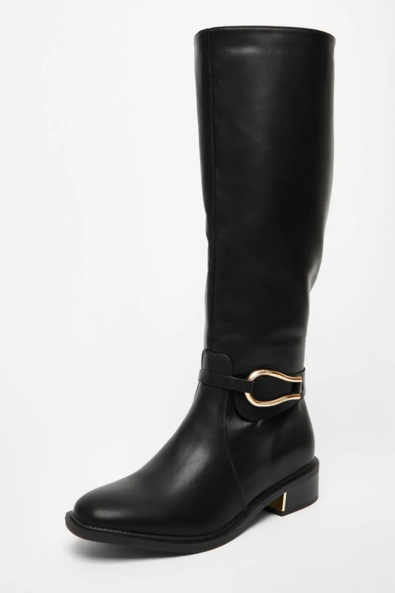 All Boots|Boots*Quiz Wide Fit Faux Leather Knee High Flat Boots Black