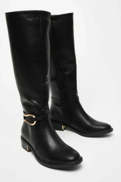 All Boots|Boots*Quiz Wide Fit Faux Leather Knee High Flat Boots Black