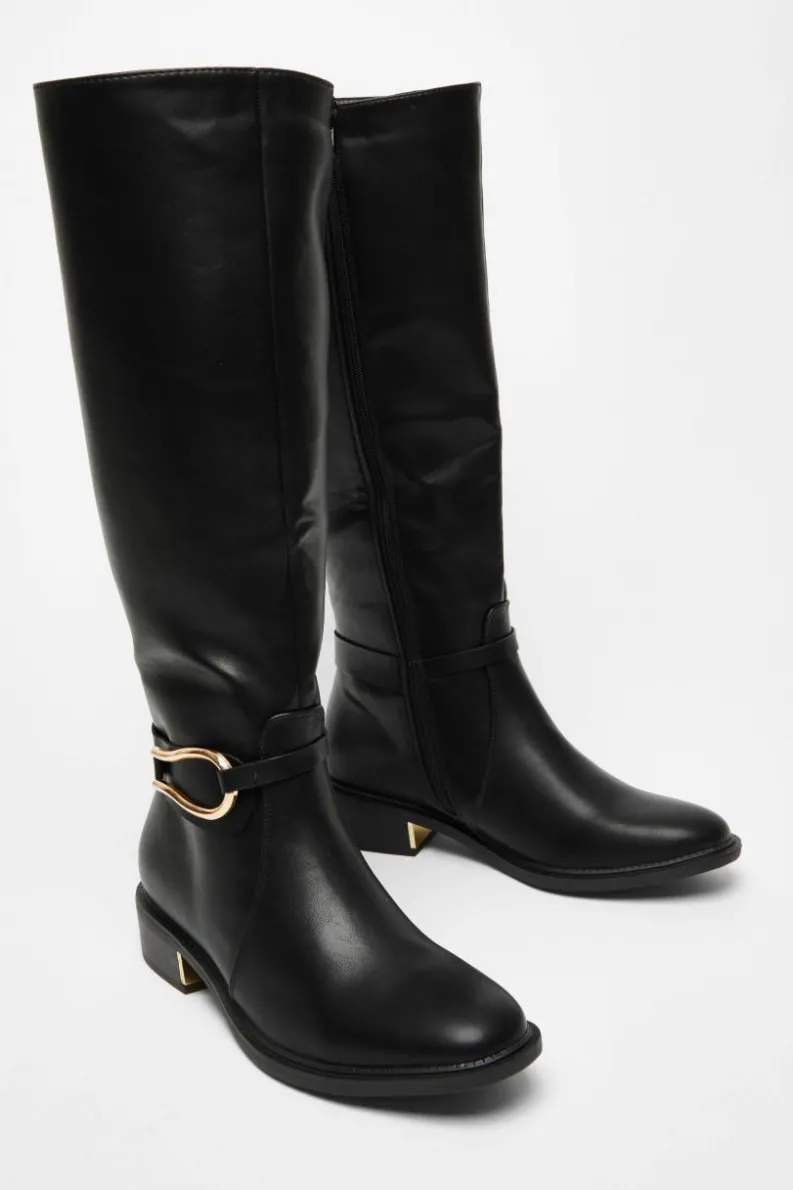 All Boots|Boots*Quiz Wide Fit Faux Leather Knee High Flat Boots Black
