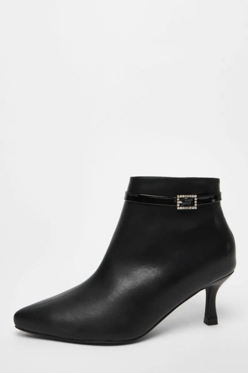 Ankle Boots*Quiz Wide Fit Faux Leather Ankle Boot Black