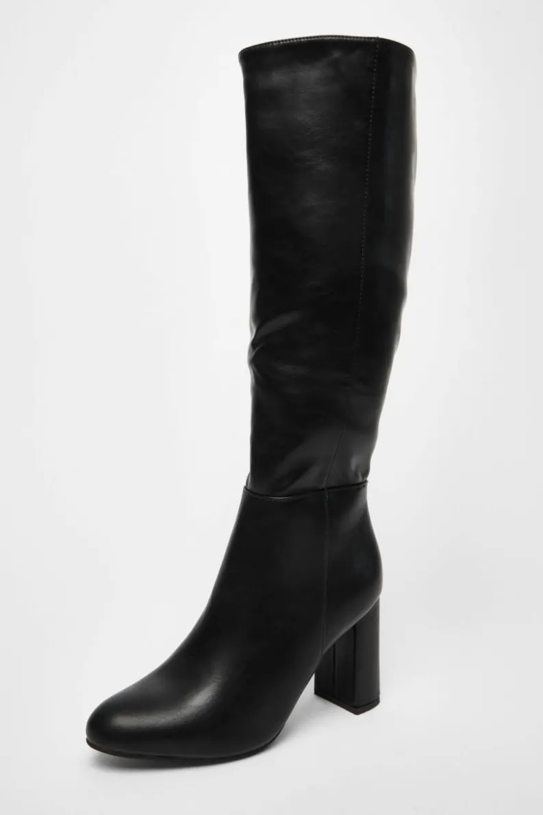 All Boots|Boots*Quiz Wide Fit Faux Leather Knee High Boots Black