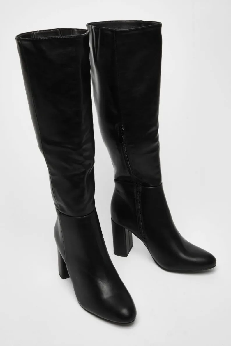 All Boots|Boots*Quiz Wide Fit Faux Leather Knee High Boots Black