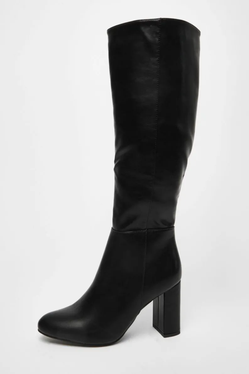 All Boots|Boots*Quiz Wide Fit Faux Leather Knee High Boots Black