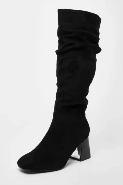 Heeled Boots|All Boots*Quiz Wide Fit Knee High Faux Suede Block Heel Boots Black