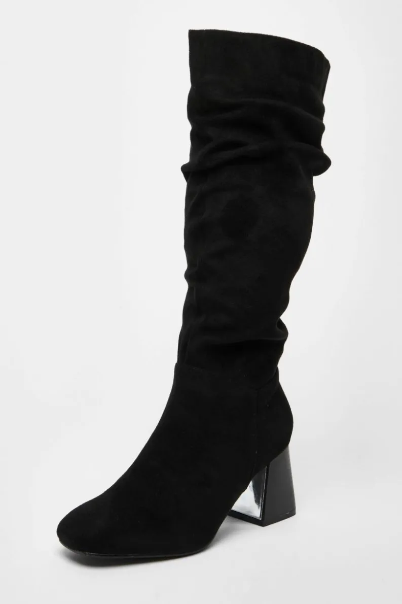 Heeled Boots|All Boots*Quiz Wide Fit Knee High Faux Suede Block Heel Boots Black