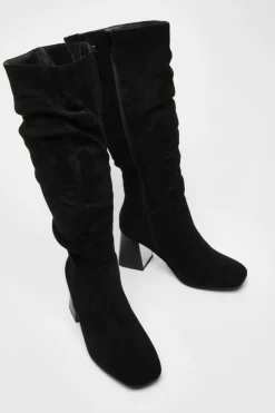 Heeled Boots|All Boots*Quiz Wide Fit Knee High Faux Suede Block Heel Boots Black