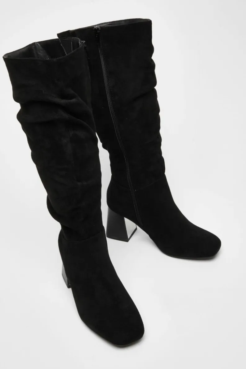 Heeled Boots|All Boots*Quiz Wide Fit Knee High Faux Suede Block Heel Boots Black