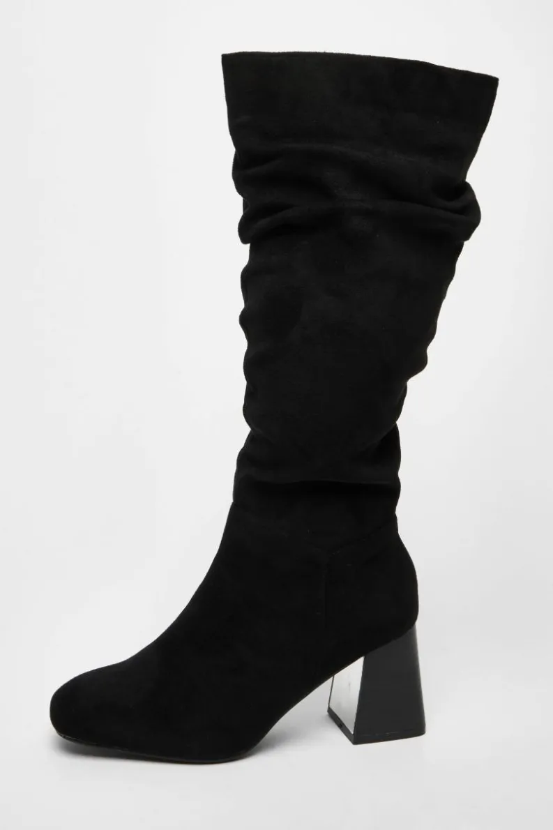 Heeled Boots|All Boots*Quiz Wide Fit Knee High Faux Suede Block Heel Boots Black