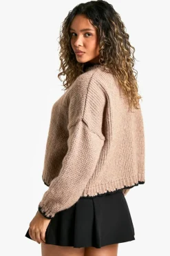 Oversized Jumpers|Jumpers*boohoo Blanket Stitch Detail Super Soft Knitted Jumper mocha