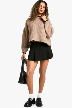 Oversized Jumpers|Jumpers*boohoo Blanket Stitch Detail Super Soft Knitted Jumper mocha