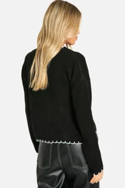 Cardigans|Knitwear*boohoo Blanket Stitch Knitted Crop Cardigan black_ecru