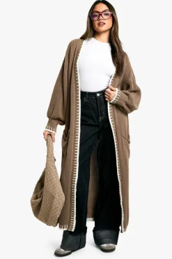 Cardigans*boohoo Blanket Stitch Knitted Maxi Cardigan mocha