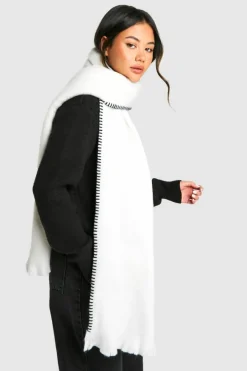 Hats & Gloves|Hats & Gloves*boohoo Blanket Stitch Trim Knitted Scarf cream