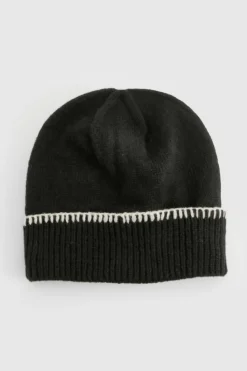 Hats & Gloves|Hats & Gloves*boohoo Blanket Stitch Trim Knitted Beanie black