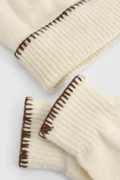 Earmuffs|Hats & Gloves*boohoo Blanket Stitch Trim Knitted Gloves & Beanie Set cream