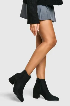 Heels|Heeled Boots*boohoo Block Heel Ankle Faux Suede Shoe Boots black