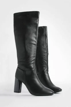 Heels|Over The Knee Boots*boohoo Block Heel Knee High Boots black