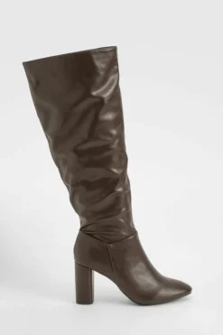 Heels|Knee High Boots*boohoo Block Heel Knee High Boots chocolate