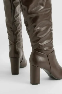 Heels|Knee High Boots*boohoo Block Heel Knee High Boots chocolate